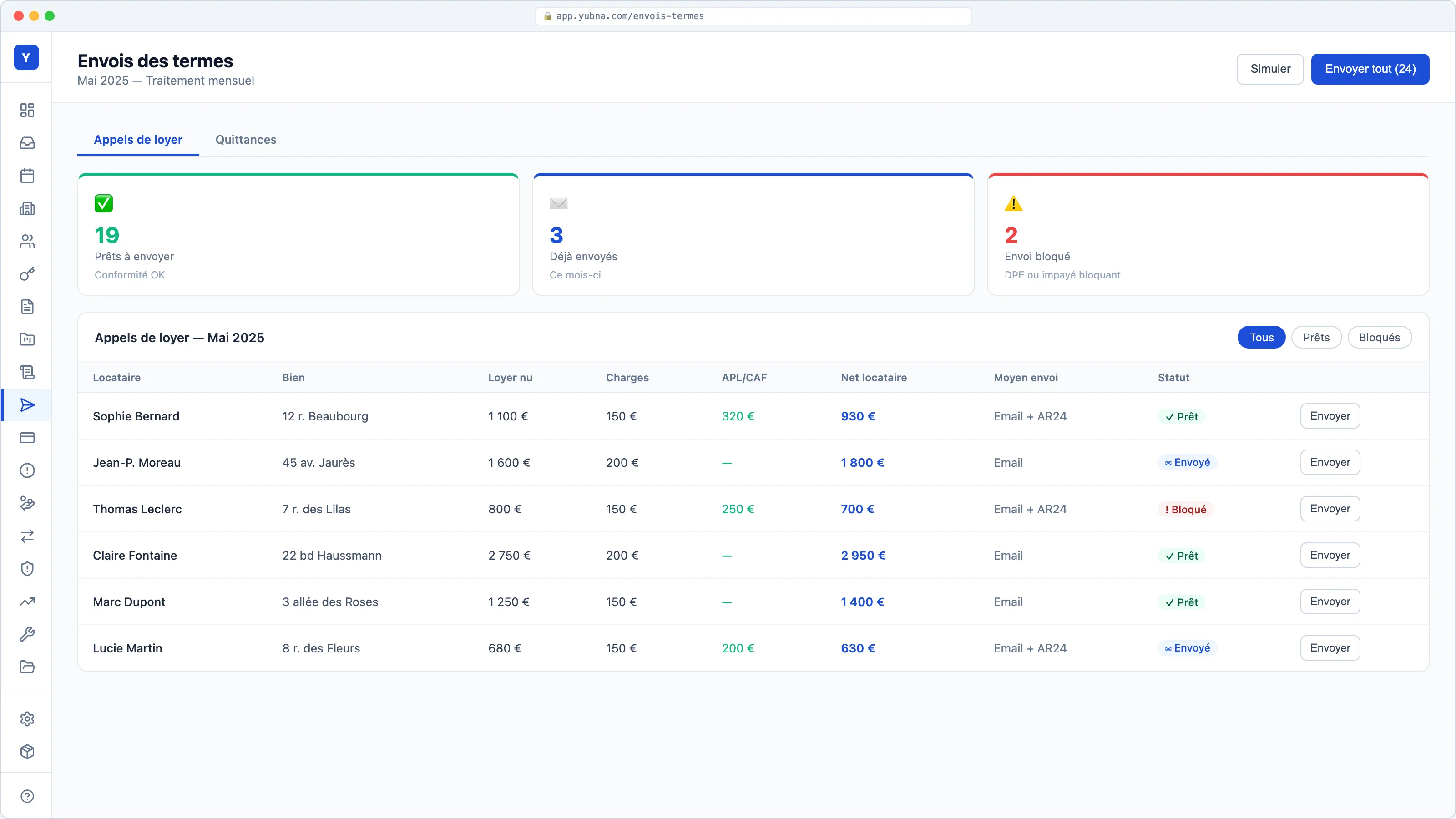 Yubna optimise Appels de loyer : Solution PropTech pour envoi en masse avec conformité légale