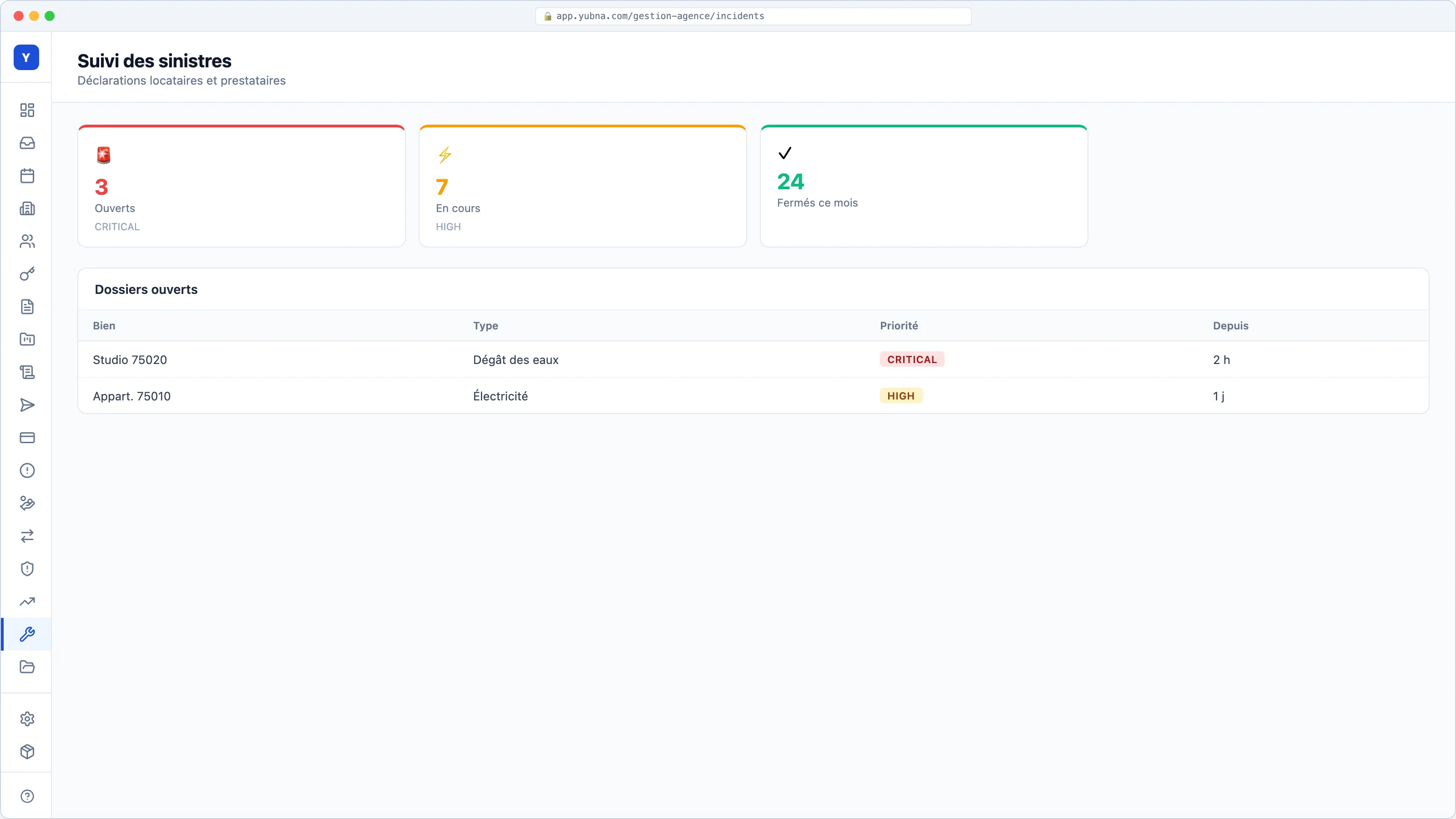 Yubna optimise Incidents & sinistres : Solution PropTech pour synthèse des déclarations et suivi des dossiers
