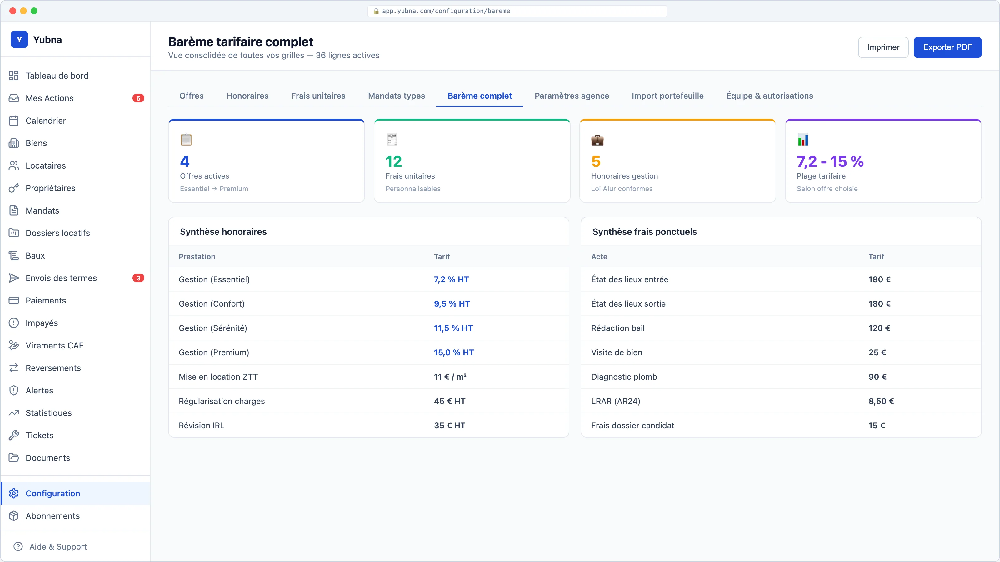 Yubna optimise Barème tarifaire complet : Solution PropTech pour vue consolidée de toutes vos grilles tarifaires