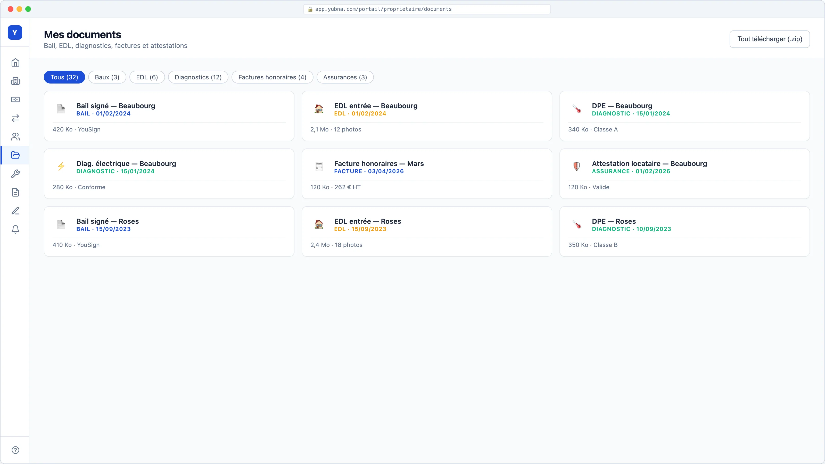 Yubna optimise Mes documents propriétaire : Solution PropTech pour bail, EDL, diagnostics et factures d'honoraires